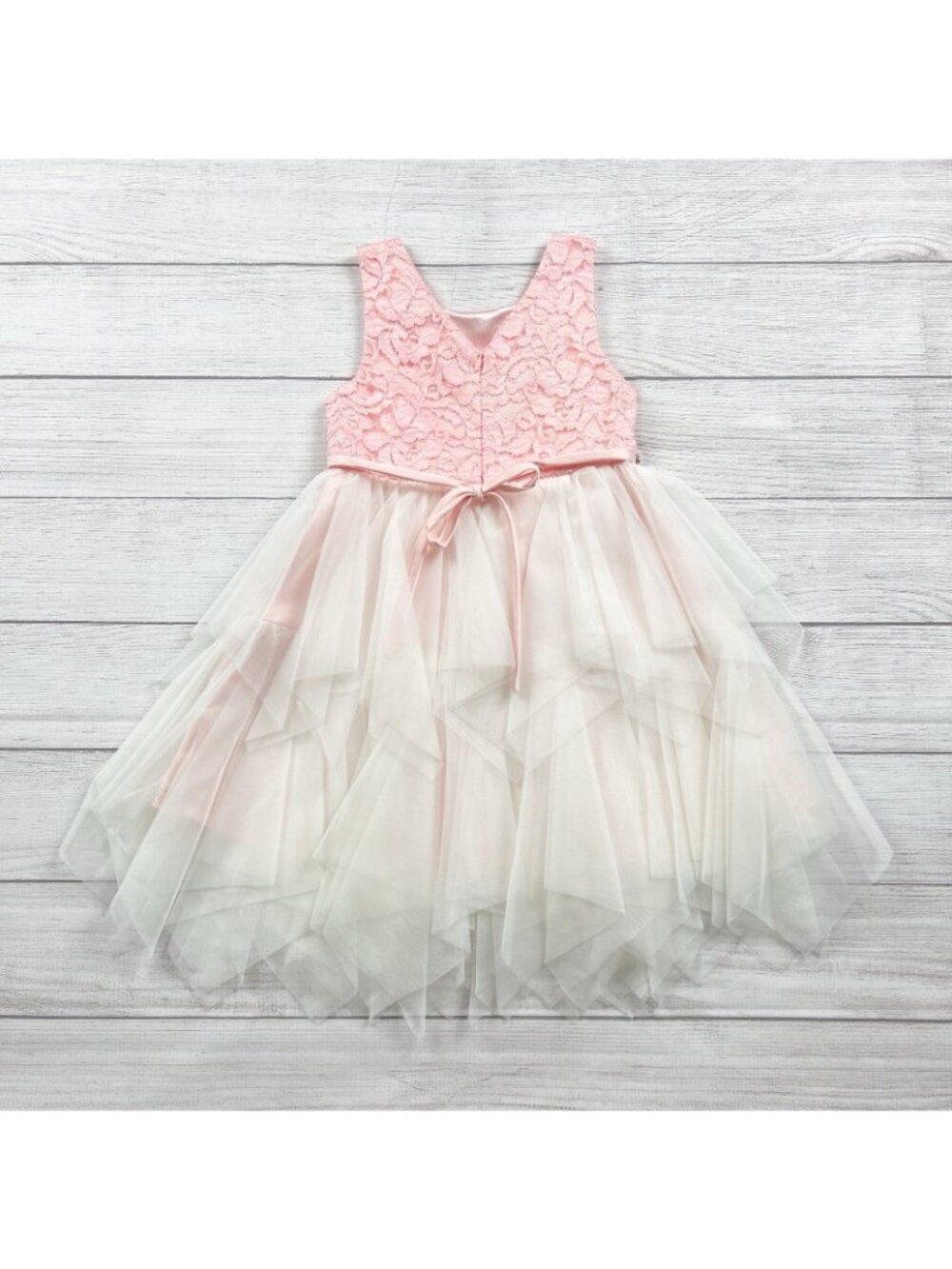 American Princess Girls Pink Floral Lace Tulle Party Dress 6 - Picture 4 of 5